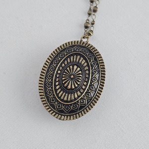 Boho Antiqued Gold Tone Stone Pendant Necklace