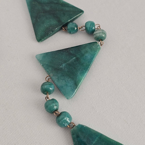 Vintage Green Carved Stone Tiki Pendant Necklace