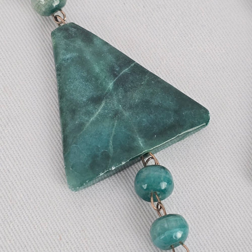 Vintage Green Carved Stone Tiki Pendant Necklace