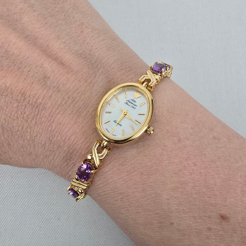 Jules Jürgensen Ladies Gold Tone Watch with Purple Gemstone Bracelet