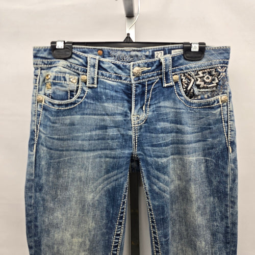 Miss Me Signature Boot Jeans Size 27 Dark Wash Embellished Pockets