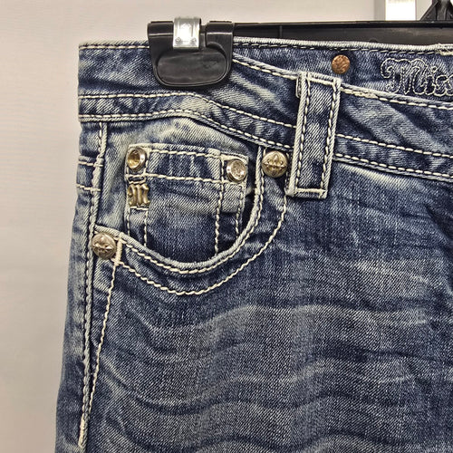 Miss Me Signature Boot Jeans Size 27 Dark Wash Embellished Pockets