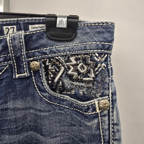 Miss Me Signature Boot Jeans Size 27 Dark Wash Embellished Pockets