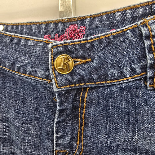 Rock & Roll Cowgirl Jeans Low Rise 32 x 34 Bootcut Embellished Pocket Denim