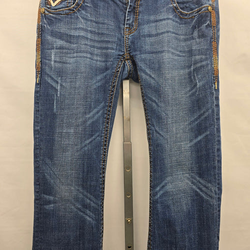 Rock & Roll Cowgirl Jeans Low Rise 32 x 34 Bootcut Embellished Pocket Denim