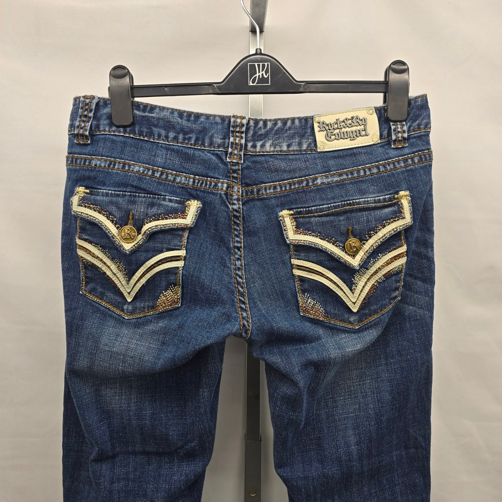 Rock & Roll Cowgirl Jeans Low Rise 32 x 34 Bootcut Embellished Pocket Denim