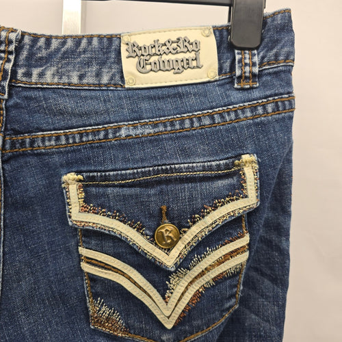 Rock & Roll Cowgirl Jeans Low Rise 32 x 34 Bootcut Embellished Pocket Denim