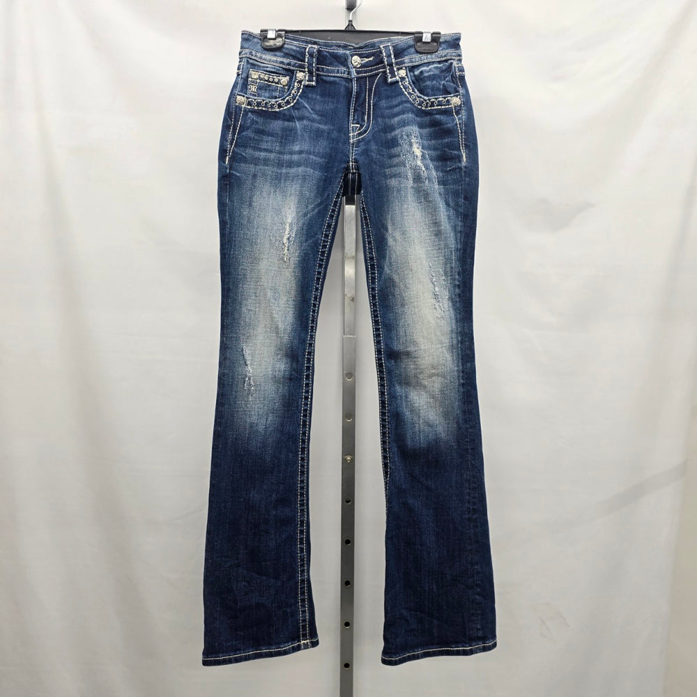 Miss Me Jeans Women’s 27 Signature Boot Embellished Flap Pocket Denim
