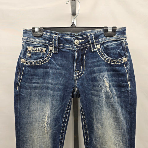 Miss Me Jeans Women’s 27 Signature Boot Embellished Flap Pocket Denim