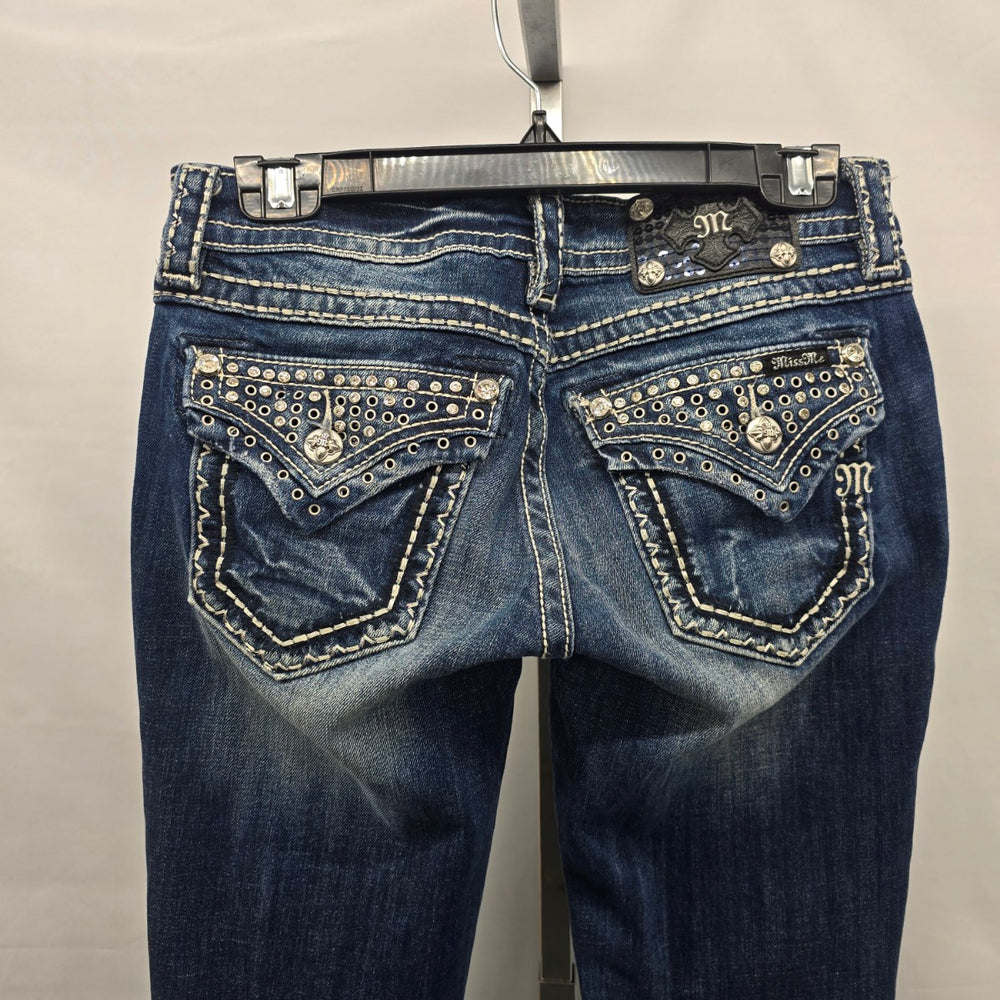 Miss Me Jeans Women’s 27 Signature Boot Embellished Flap Pocket Denim
