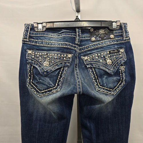 Miss Me Jeans Women’s 27 Signature Boot Embellished Flap Pocket Denim