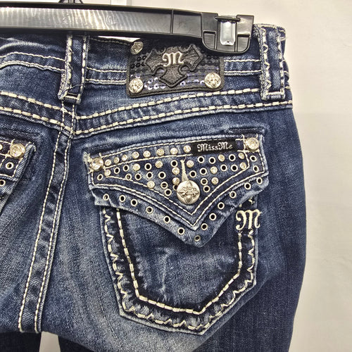 Miss Me Jeans Women’s 27 Signature Boot Embellished Flap Pocket Denim