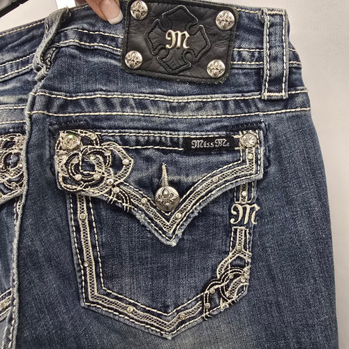 Miss Me Jeans Women’s 28 Bootcut Rhinestone Floral Pocket Denim
