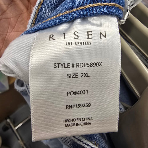 Risen Jeans Size 2XL Light Wash Distressed Wide Leg Raw Hem