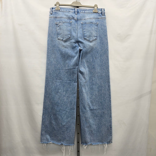 Risen Jeans Size 2XL Light Wash Distressed Wide Leg Raw Hem