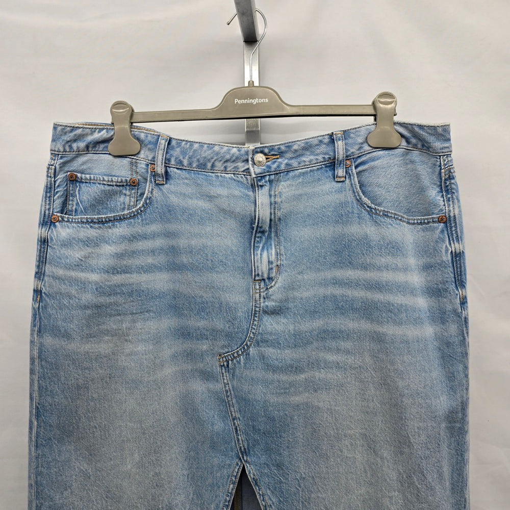 American Eagle Denim Midi Skirt Size 18 Light Wash Front Slit