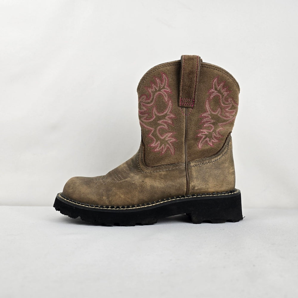 Ariat Fatbaby Women’s Brown Western Boots Pink Stitching Size 7.5