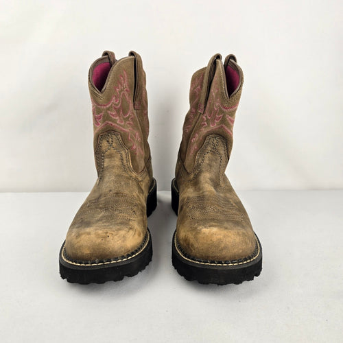 Ariat Fatbaby Women’s Brown Western Boots Pink Stitching Size 7.5