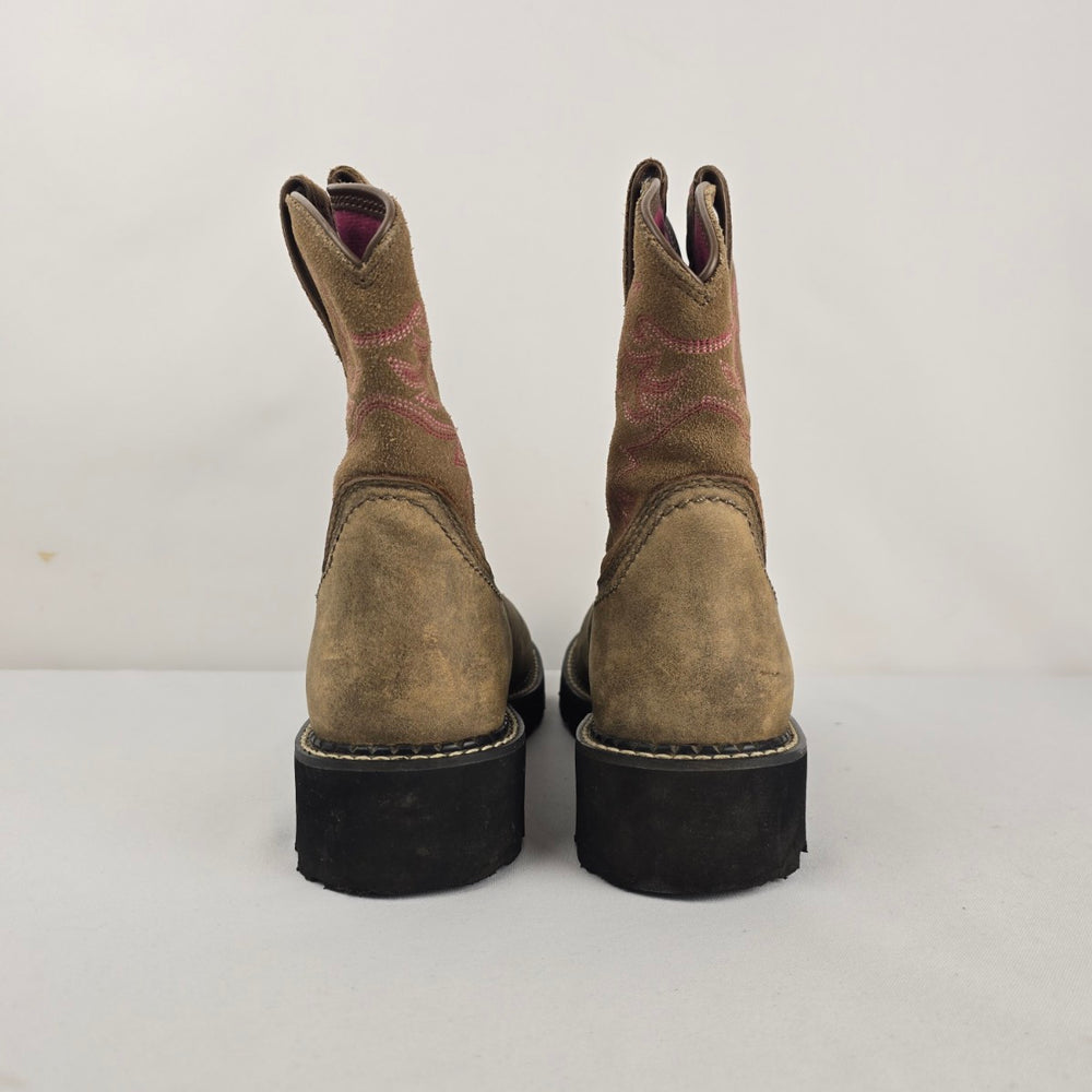 Ariat Fatbaby Women’s Brown Western Boots Pink Stitching Size 7.5