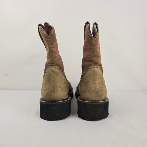 Ariat Fatbaby Women’s Brown Western Boots Pink Stitching Size 7.5