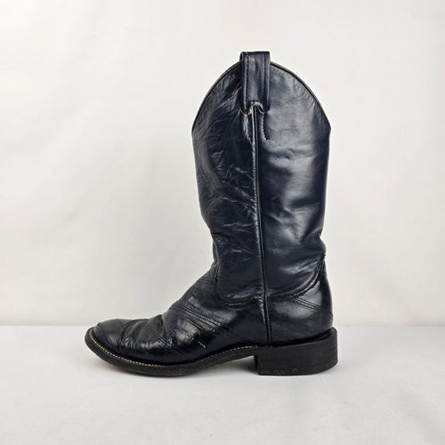 Vintage Larry Mahan Black Leather Cowboy Boots Women’s Size 6