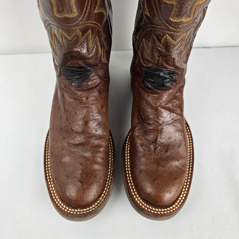 Justin Women’s Brown Ostrich Quill Western Cowboy Boots Size 6.5