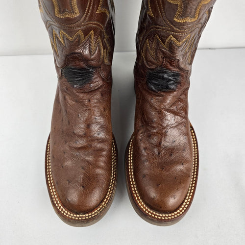 Justin Women’s Brown Ostrich Quill Western Cowboy Boots Size 6.5