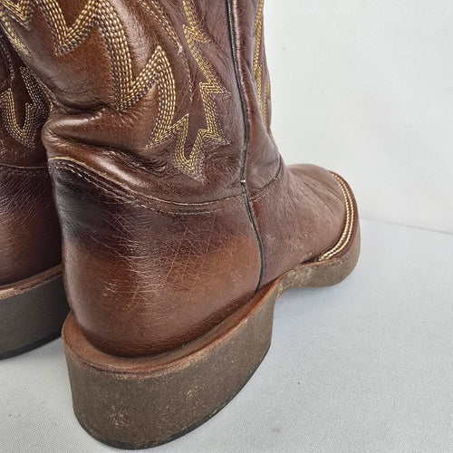 Justin Women’s Brown Ostrich Quill Western Cowboy Boots Size 6.5