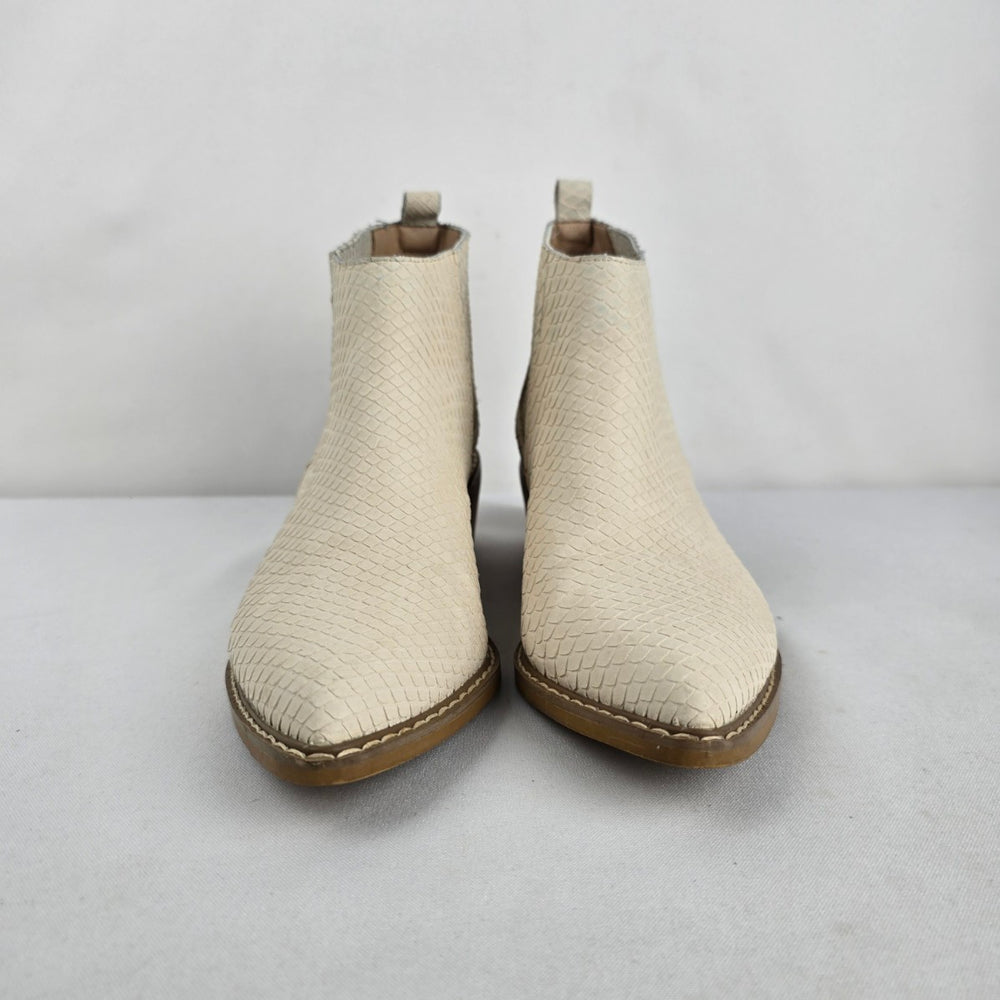 MIIM Cream Snake Embossed Leather Ankle Boots Size 7