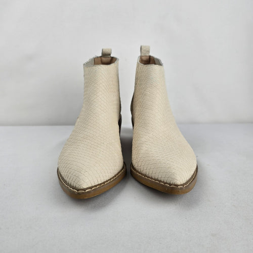 MIIM Cream Snake Embossed Leather Ankle Boots Size 7