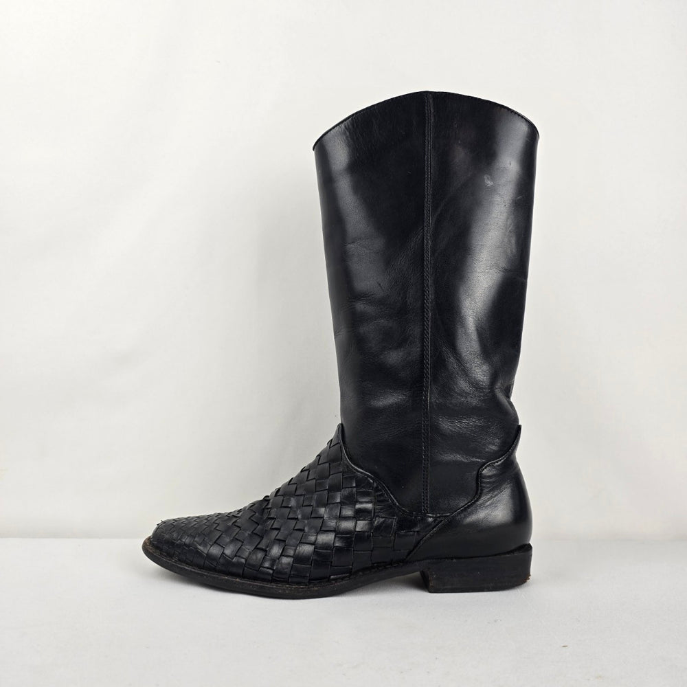 Vintage Unisa Flex Black Leather Western Boots Size 8 Made in Brazil