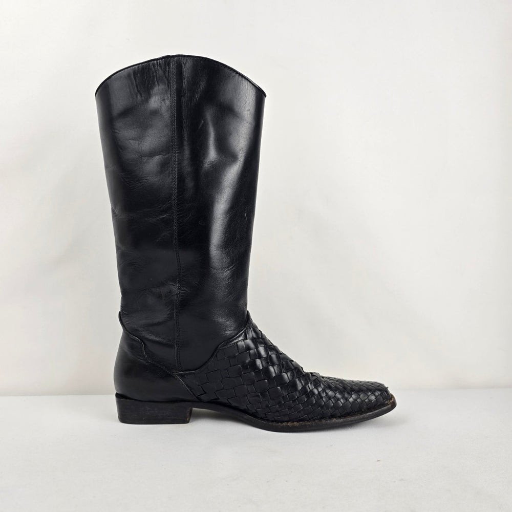 Vintage Unisa Flex Black Leather Western Boots Size 8 Made in Brazil
