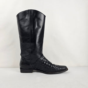 Vintage Unisa Flex Black Leather Western Boots Size 8 Made in Brazil