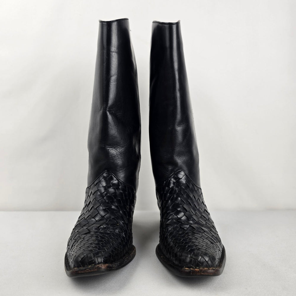 Vintage Unisa Flex Black Leather Western Boots Size 8 Made in Brazil