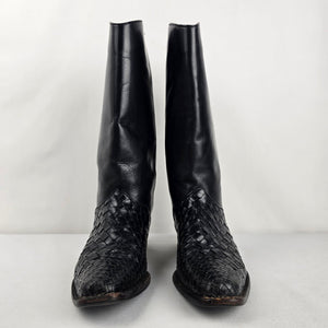 Vintage Unisa Flex Black Leather Western Boots Size 8 Made in Brazil