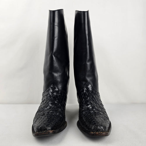 Vintage Texas Black Leather Western Boots Size 8 Made in USA
