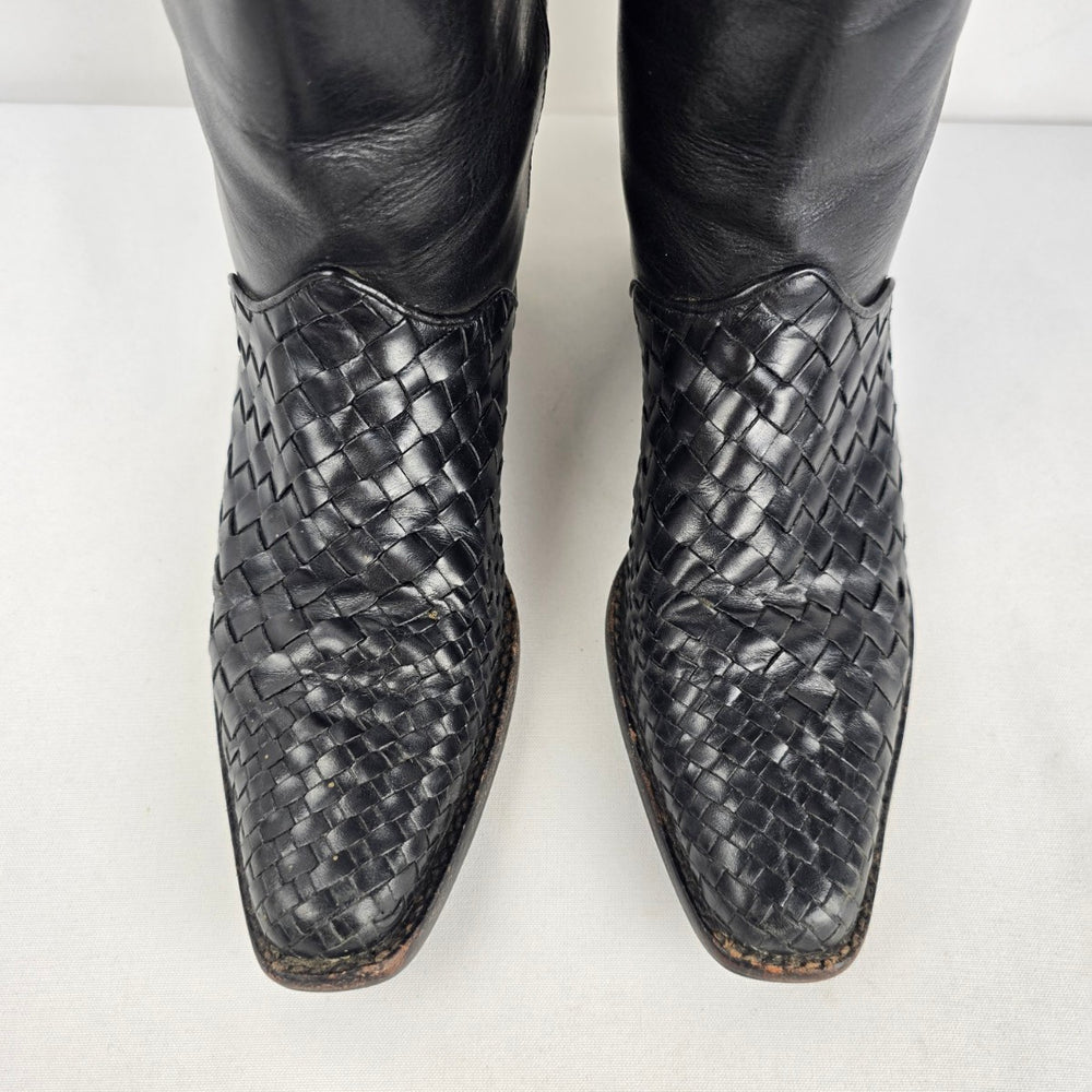Vintage Unisa Flex Black Leather Western Boots Size 8 Made in Brazil