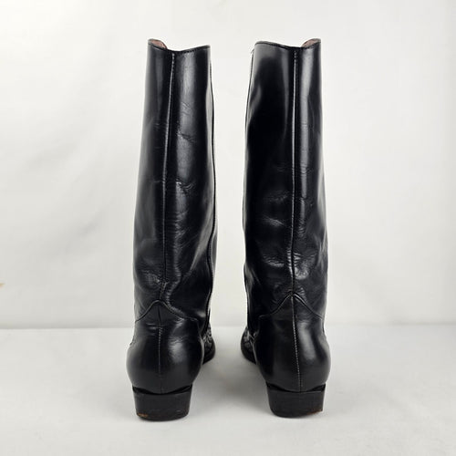 Vintage Texas Black Leather Western Boots Size 8 Made in USA