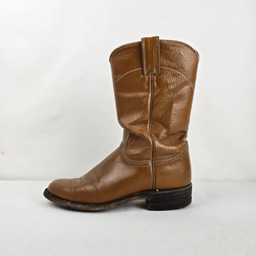 Vintage Justin Brown Leather Western Roper Boots Size 6