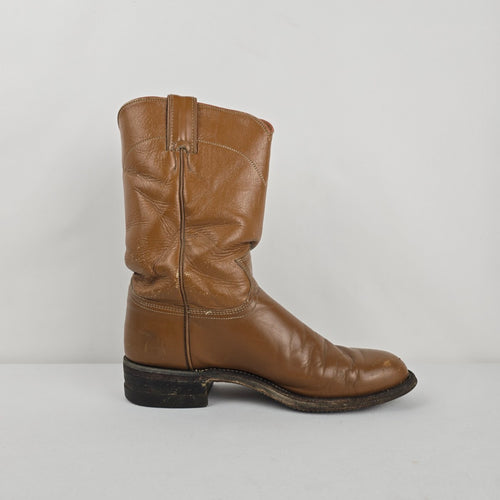 Vintage Justin Brown Leather Western Roper Boots Size 6