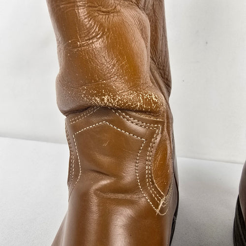 Vintage Justin Brown Leather Western Roper Boots Size 6
