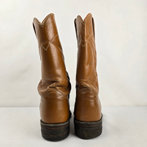 Vintage Justin Brown Leather Western Roper Boots Size 6