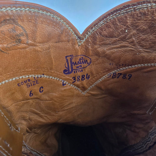 Vintage Justin Brown Leather Western Roper Boots Size 6