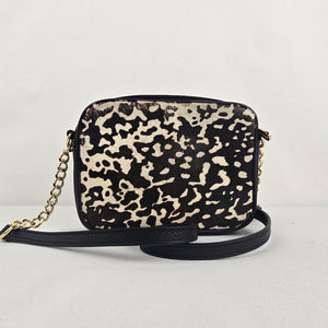 Michael Kors Black & Cream Animal Print Calf Hair Crossbody Bag