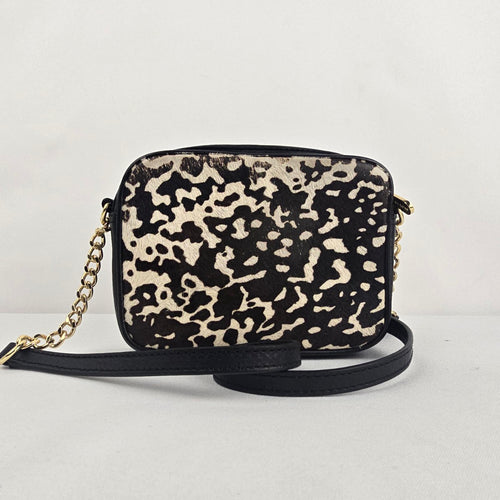 Michael Kors Black & Cream Animal Print Calf Hair Crossbody Bag