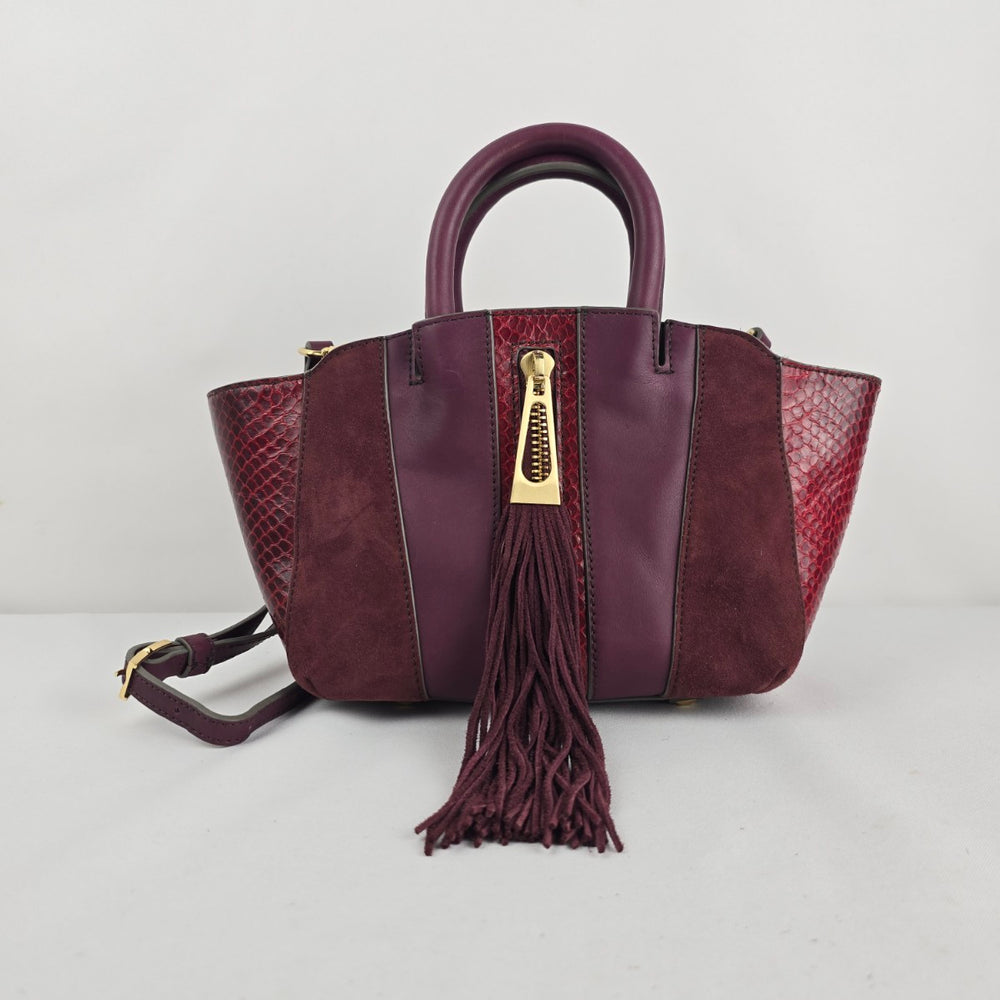 Brian Atwood Oxblood Mixed-Media Fringe Tassel Bag