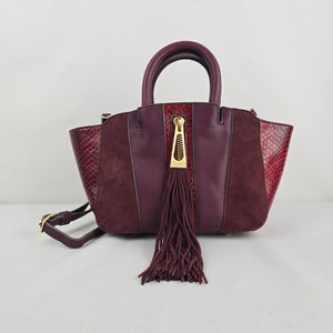Brian Atwood Oxblood Mixed-Media Fringe Tassel Bag