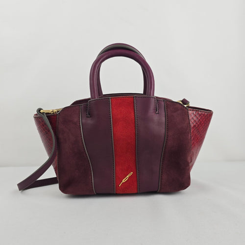 Brian Atwood Oxblood Mixed-Media Fringe Tassel Bag