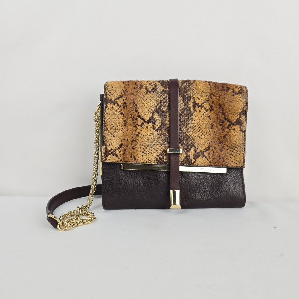 Vince Camuto Genuine Leather Haircalf Snakeskin Print Crossbody Bag