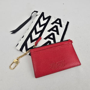 Marc Jacobs Red Pebbled Leather Zip Card Case Keychain